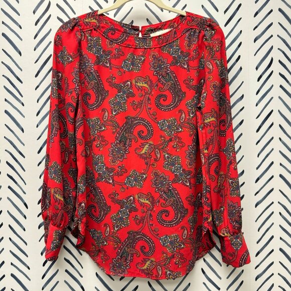 LOFT Red Paisley Print Long Sleeved Blouse - XS - Picture 1 of 5